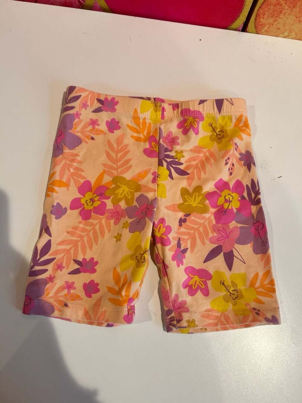 Cat & Jack Girls Floral Biker Shorts Size 4T Peach Pink Yellow